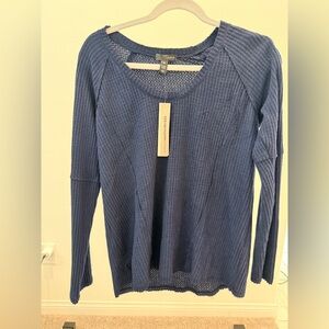 Aqua Blue Ribbed Scoop-Neck Lightweight Sweater